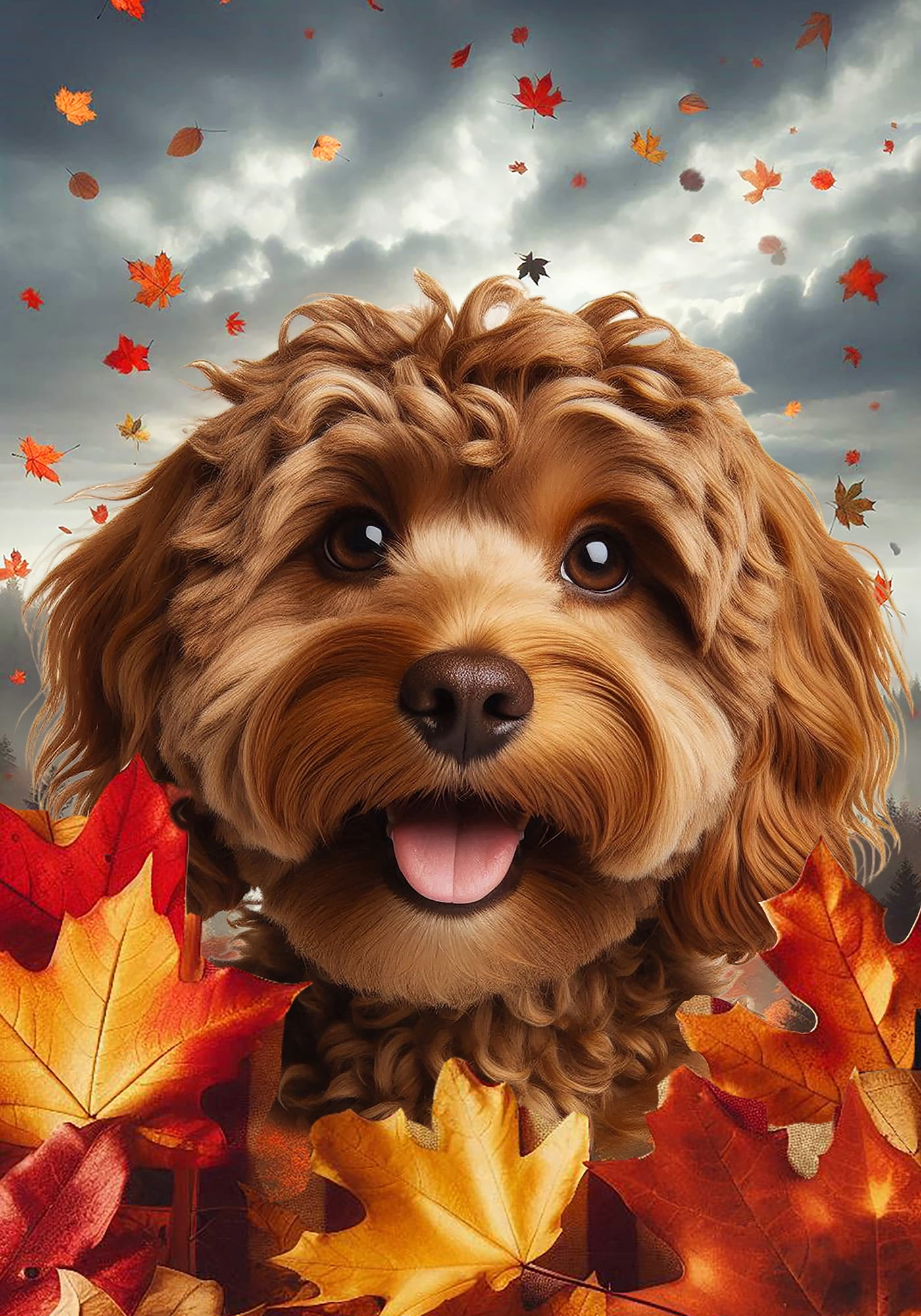 Cockapoo Chocolate - Best of Breed Fall Leaves Outdoor Garden Flag 12 ...