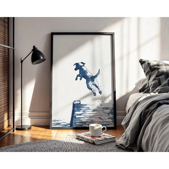 Cockapoo Dock Jump Poster Wall Artwhimsical Swimming Dog Summer Beach Decor Poster Wall Art For Decor Present , Poster Only