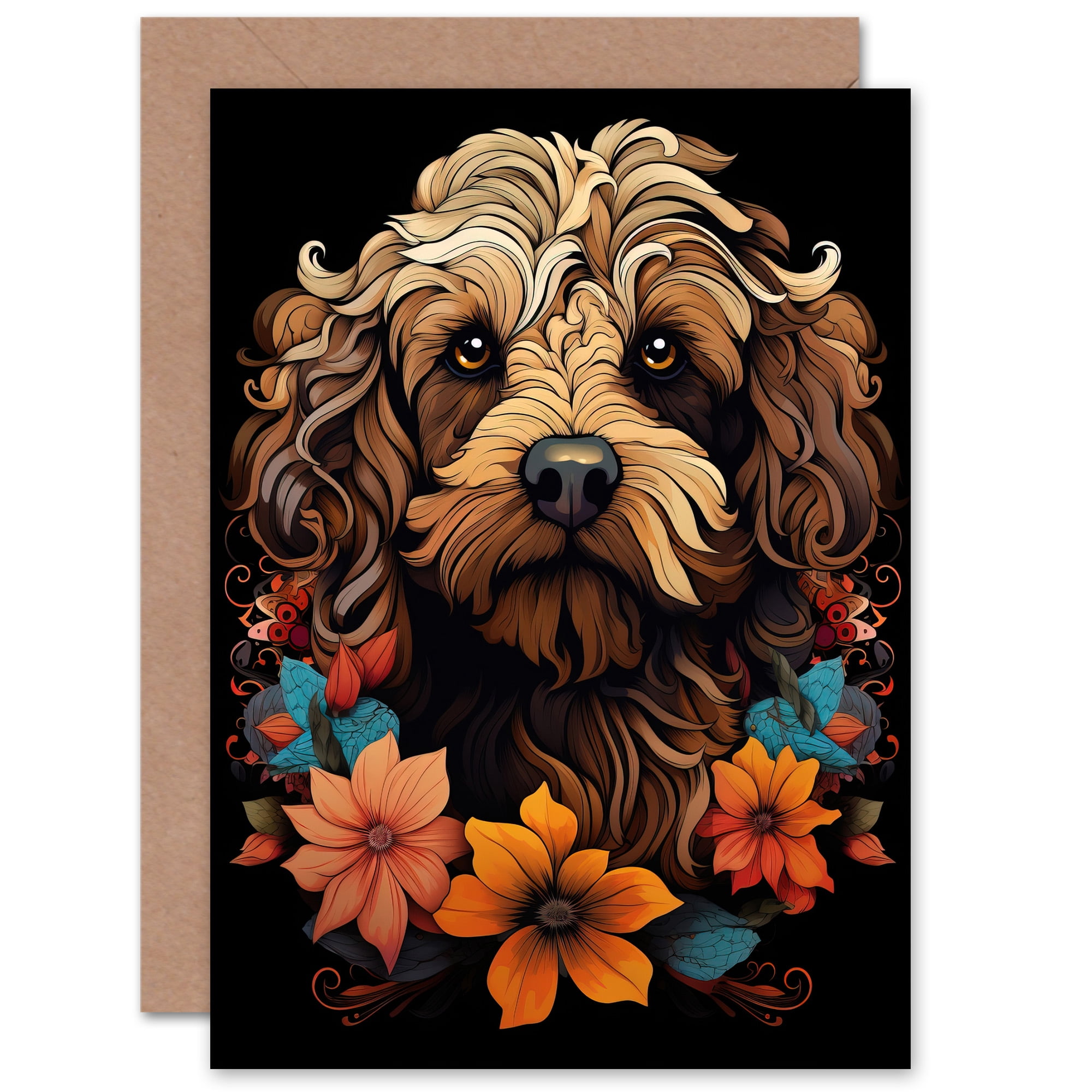 Artery8 Cockapoo Dog Art Nouveau For Wife Her Mum Sister Daughter Mom Gran Nan Birthday Thank You Congratulations Blank Art Greeting Card