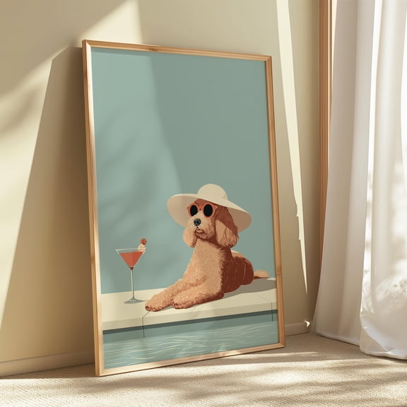 Cockapoo Dog Cocktail Bar Print Stylish Dog Poolside Wall Art For Home Bar, Garden Pub & Modern Interiors Poster, Poster Only