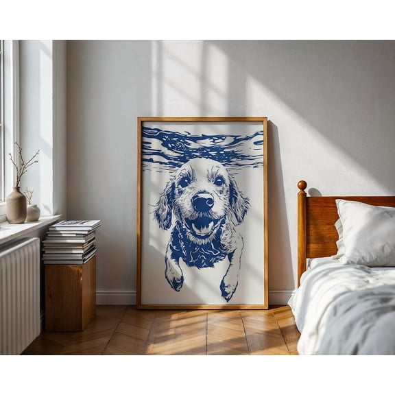 Cockapoo Dog Jump Poster Wall Art, Whimsical Lake Fun Animal-Themed Decor UNFRAMED Poster, Wall Art for Decor, Present, 16x24