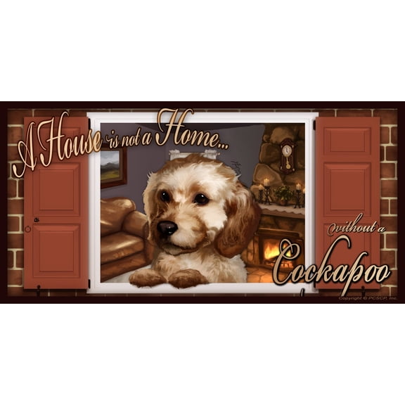 Cockapoo Dog "Paws on the Windowsill" A House is Not a Home Dog Sign Plaque featuring the art of Scott Rogers