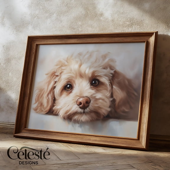 Cockapoo Dog Portrait Art, Cream Puppy Print UNFRAMED Poster, Wall Art for Decor, Present, 16x24