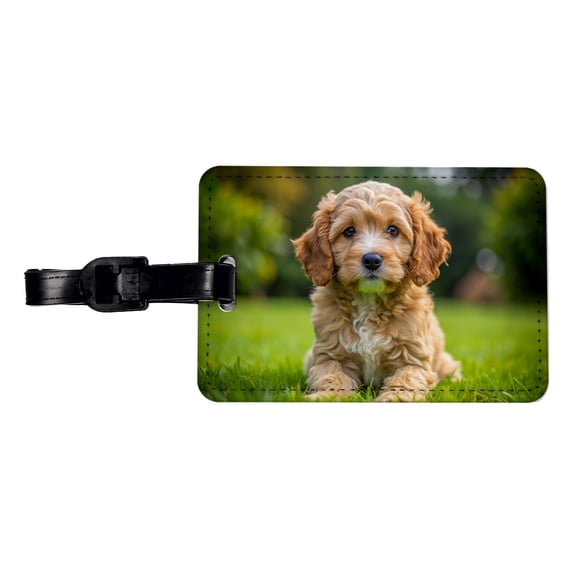 Cockapoo Dog Puppy Photo Faux Leather Travel Luggage Tag
