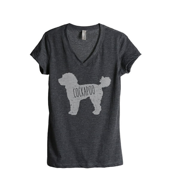 Cockapoo Dog Silhouette Women's Fashion Relaxed V-Neck T-Shirt Tee Charcoal Grey Medium