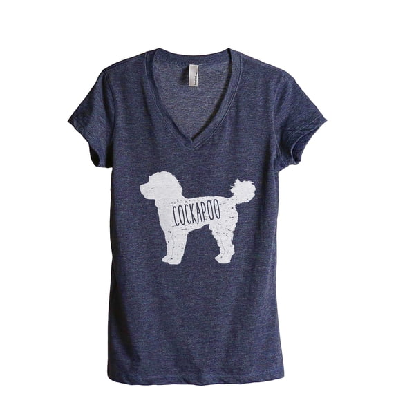 Cockapoo Dog Silhouette Women's Fashion Relaxed V-Neck T-Shirt Tee Heather Navy Medium