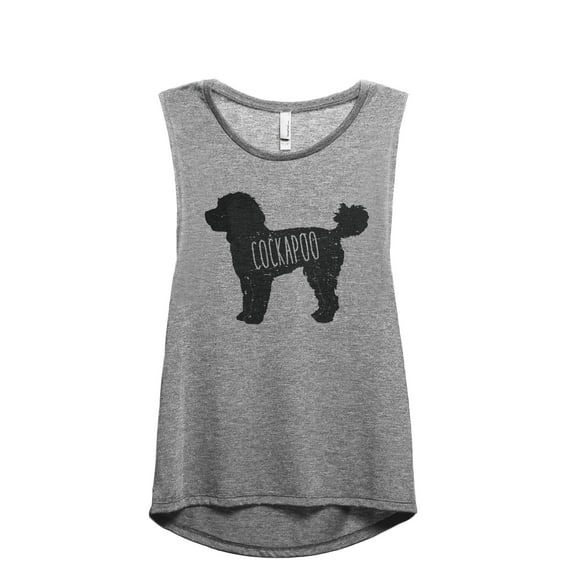 Cockapoo Dog Silhouette Women's Fashion Sleeveless Muscle Workout Yoga Tank Top Heather Grey Grey X-Large