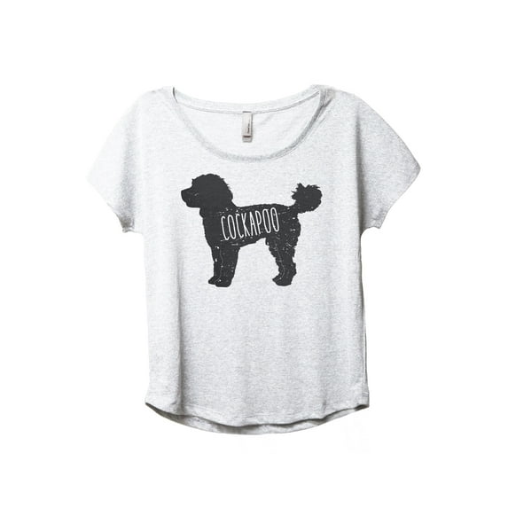 Cockapoo Dog Silhouette Women's Fashion Slouchy Dolman T-Shirt Tee Heather White 2X-Large