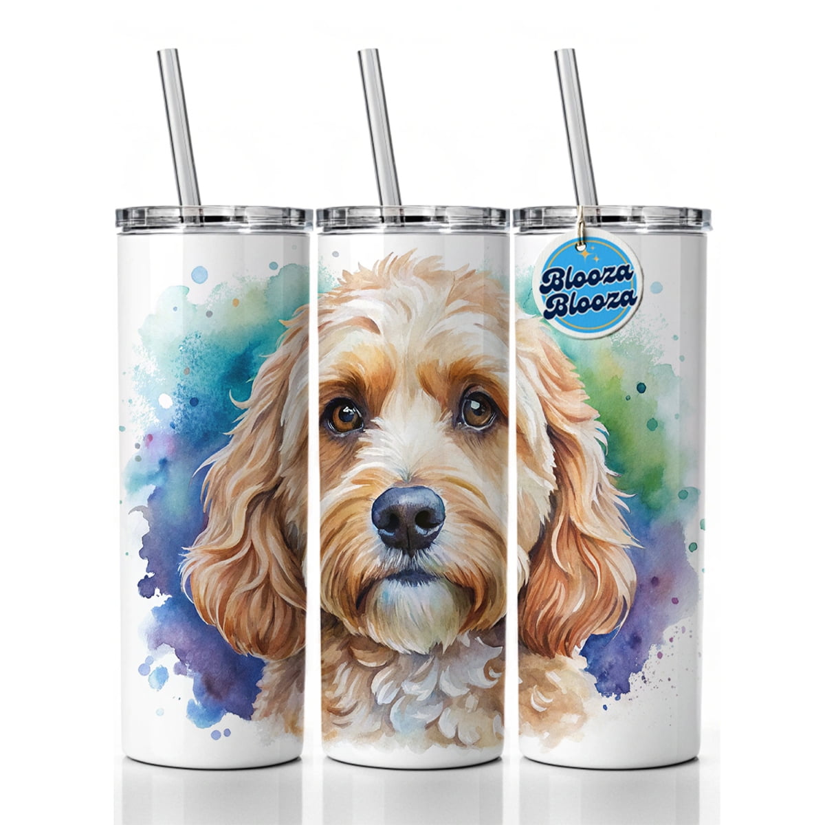 Cockapoo Dog Watercolor Style 20oz Insulated Water Bottle Skinny ...