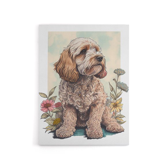 Cockapoo Dog With Spring Wildflowers Canvas Wall Art Print 24X32"