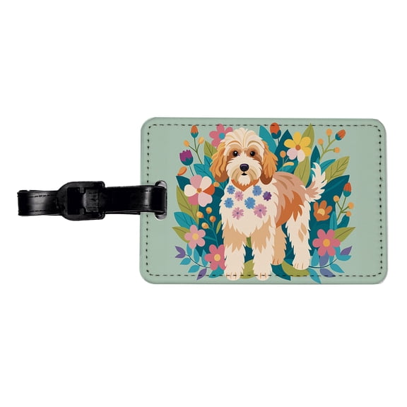 Cockapoo Floral Motif Dog Faux Leather Travel Luggage Tag