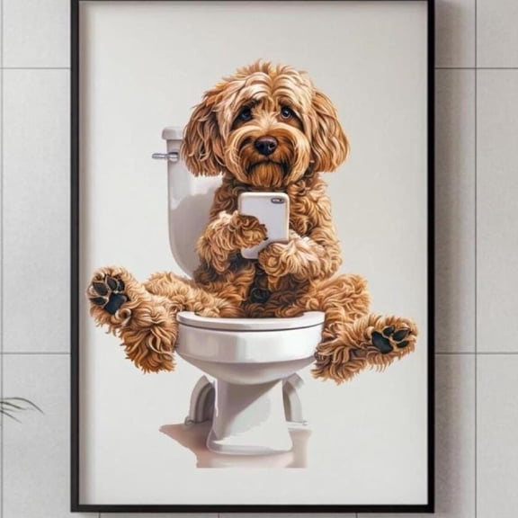 Cockapoo On The Loo Wall Art Print, Unframed Paper Poster 24x36in