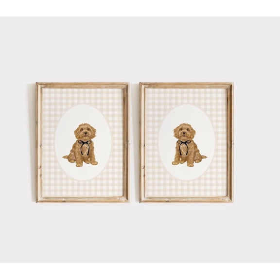 Cockapoo Print Set Nursery Decor Dog Nursery Print Baby Girl Nursery Neutral Gingham Wall Prints Dog Coquette Black Bow Art, Set 2, Poster Only