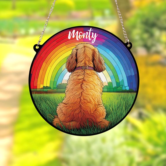 Cockapoo Rainbow Bridge Acrylic Suncatcher Personalized Window Hanging Memorial Dog Lover