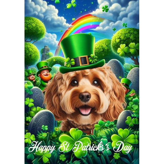 Cockapoo Red - Best of Breed Saint Patricks Day Outdoor Garden Flag 12" x 17" Mailbox Flag Dog Flag