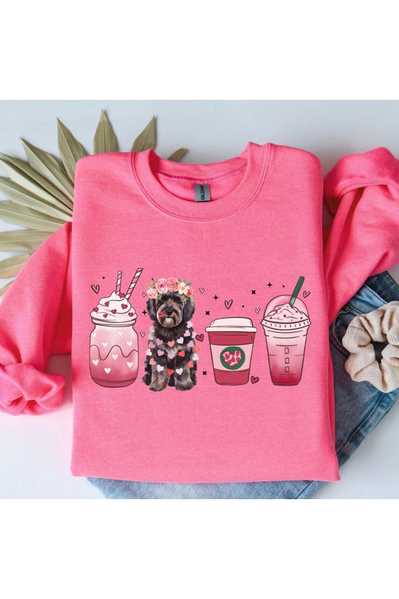 Cockapoo Valentine Day Sweatshirt, Coffee Cockapoo Sweater, Flower Vday Cockapoo Lover , Floral Cockapoo Dog Mom Crewneck Sweater