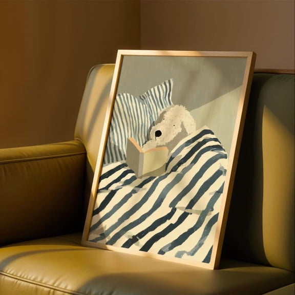 Cockapoo Wall Art Print – Cozy Dog Reading in Bed Illustration, Cute Dog Bedroom Decor, Unframed Art Gift for Dog Lovers 8X12 UNFRAMED