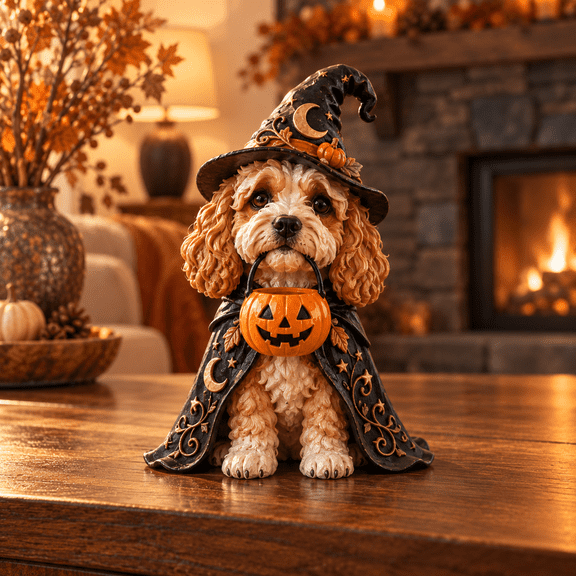 Cockapoo Witch Wooden Block 3 Layer for Halloween Dog Lover Tabletop Decor
