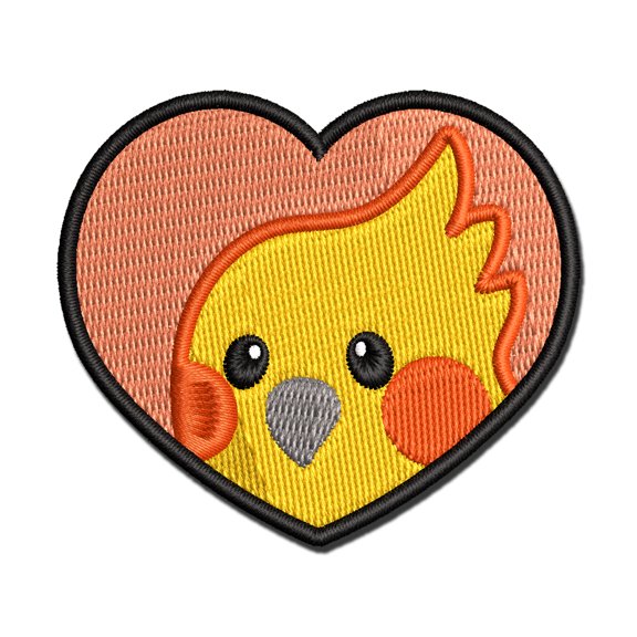 Cockatiel Bird Inside of Heart Applique Multi-Color Embroidered Iron-On Patch - 2.0 Inch Mini