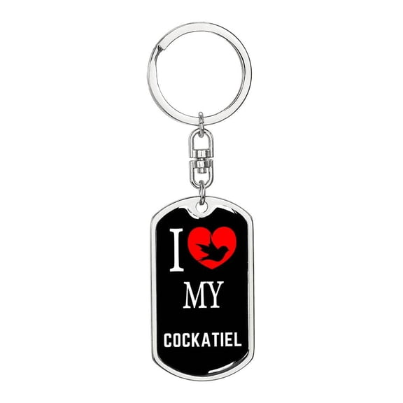Cockatiel Bird Lover Keyring Keychain Stainless Steel or 18k Gold