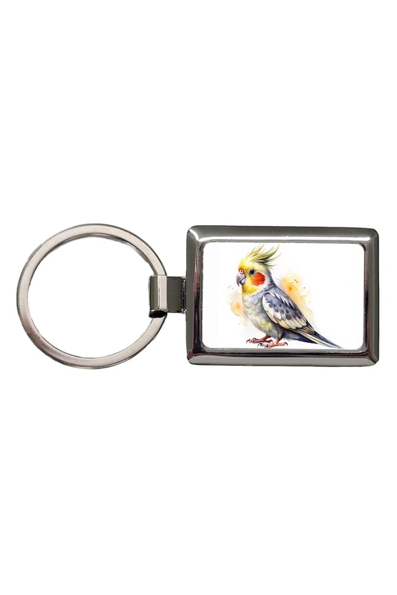 Cockatiel Parrot Bird Watercolor Metal Rectangle Keychain