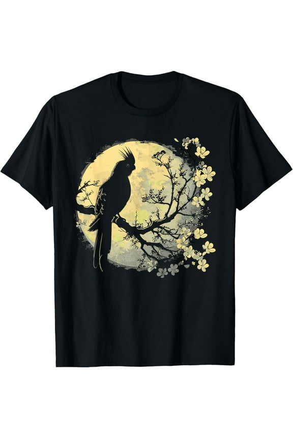 Cockatiel Parrot Lover Bird Moon and Flower T-Shirt