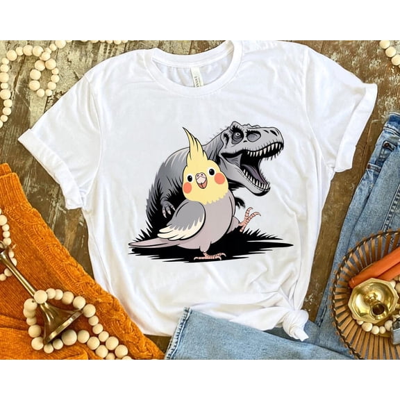 Cockatiel and T-Rex Graphic Tee – Bird & Dinosaur Shirt SWEATSHIRT All Size S-5XL
