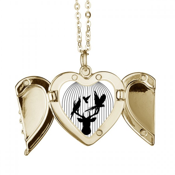 Cockatoo Antler Ecology Art Deco Fashion Folded Wings Peach Heart Pendant Necklace