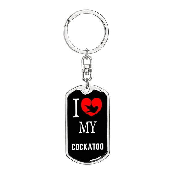 Cockatoo Bird Lover Keyring Dog Tag Keychain Stainless Steel Silver Tone or Gold Tone