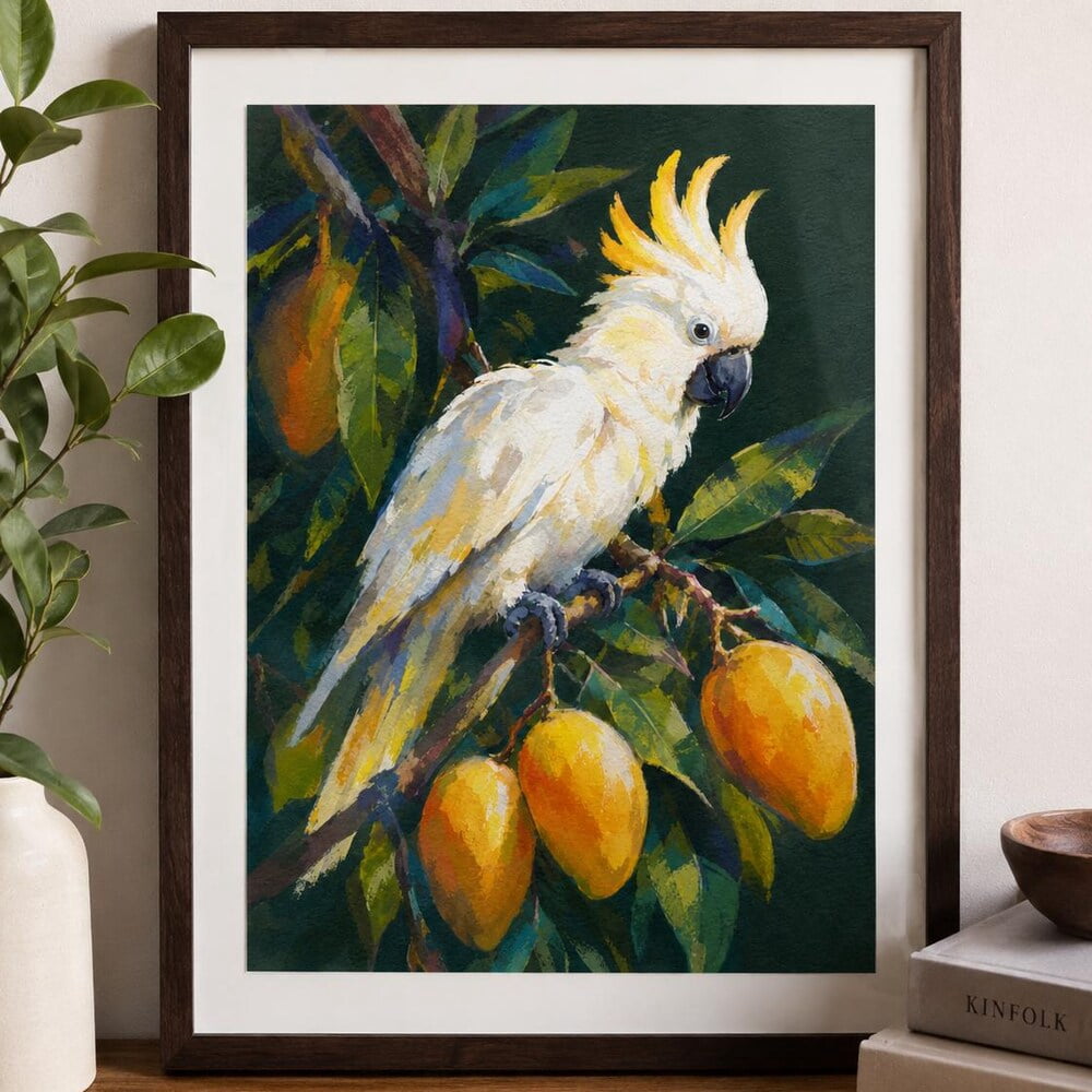 Cockatoo Tropical Bird Mango Branch Exotic Botanical Jungle Poster ...