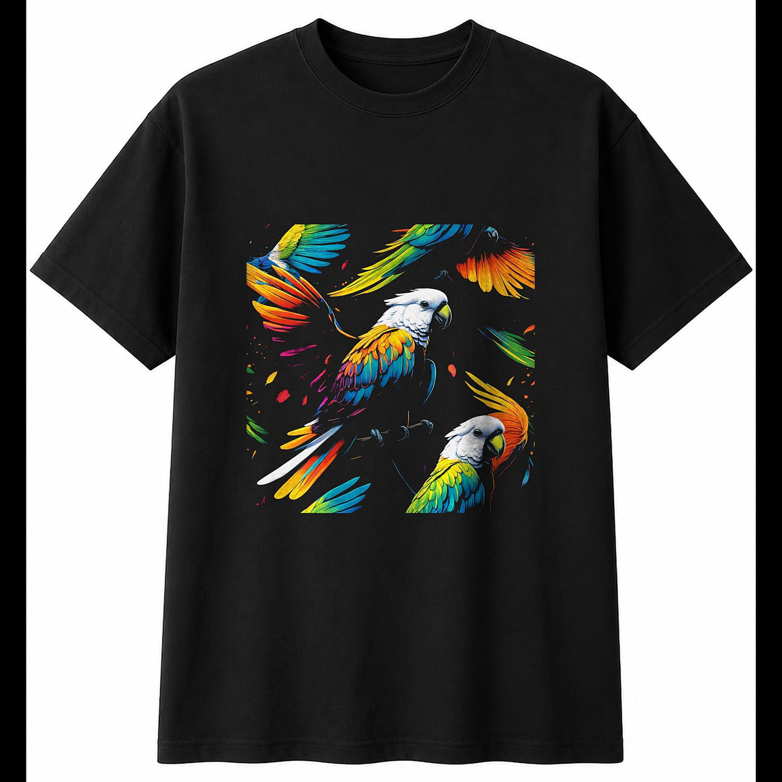 Cockatoo with Feathers Mens T-Shirt Bird Black 100% Cotton Birdwatching ...