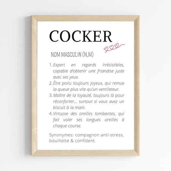 Cocker Definition Poster - Dog Fan Decoration - Cocker Christmas Gift ...