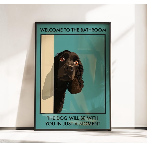 Cocker Spaniel Bathroom Poster - Cute Dog Print - Mid Century Spaniel Lover Wall Art , Poster Print Only