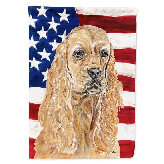 Cocker Spaniel Buff USA American Flag Garden Flag