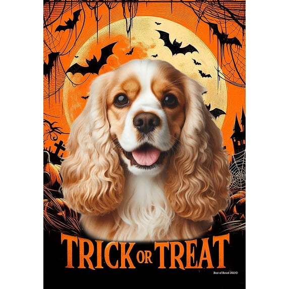 Cocker Spaniel Buff/White - Best of Breed Halloween House Flag 28" x 40"