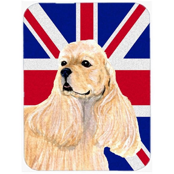 Cocker Spaniel Buff With English Union Jack British Flag Glass Cutting Board - Large