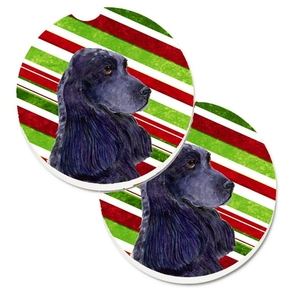 Cocker Spaniel Candy Cane Holiday Christmas Set of 2 Cup Holder Car Coasters