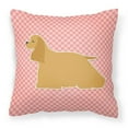 thumbnail image 1 of Cocker Spaniel Checkerboard Pink Fabric Decorative Pillow, 1 of 4