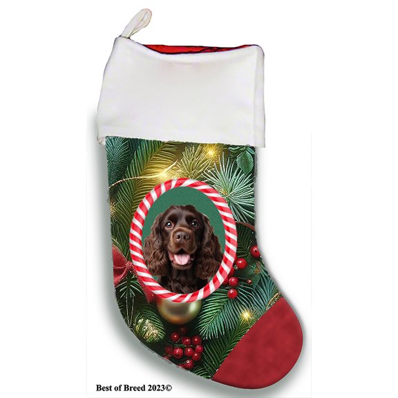 Cocker Spaniel Chocolate - Best of Breed Christmas Stocking 13.5" Red Gaming Cloth with Red Lining ,Plush White Cuff