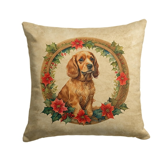 Cocker Spaniel Christmas Flowers Throw Pillow 14 in x 14 in