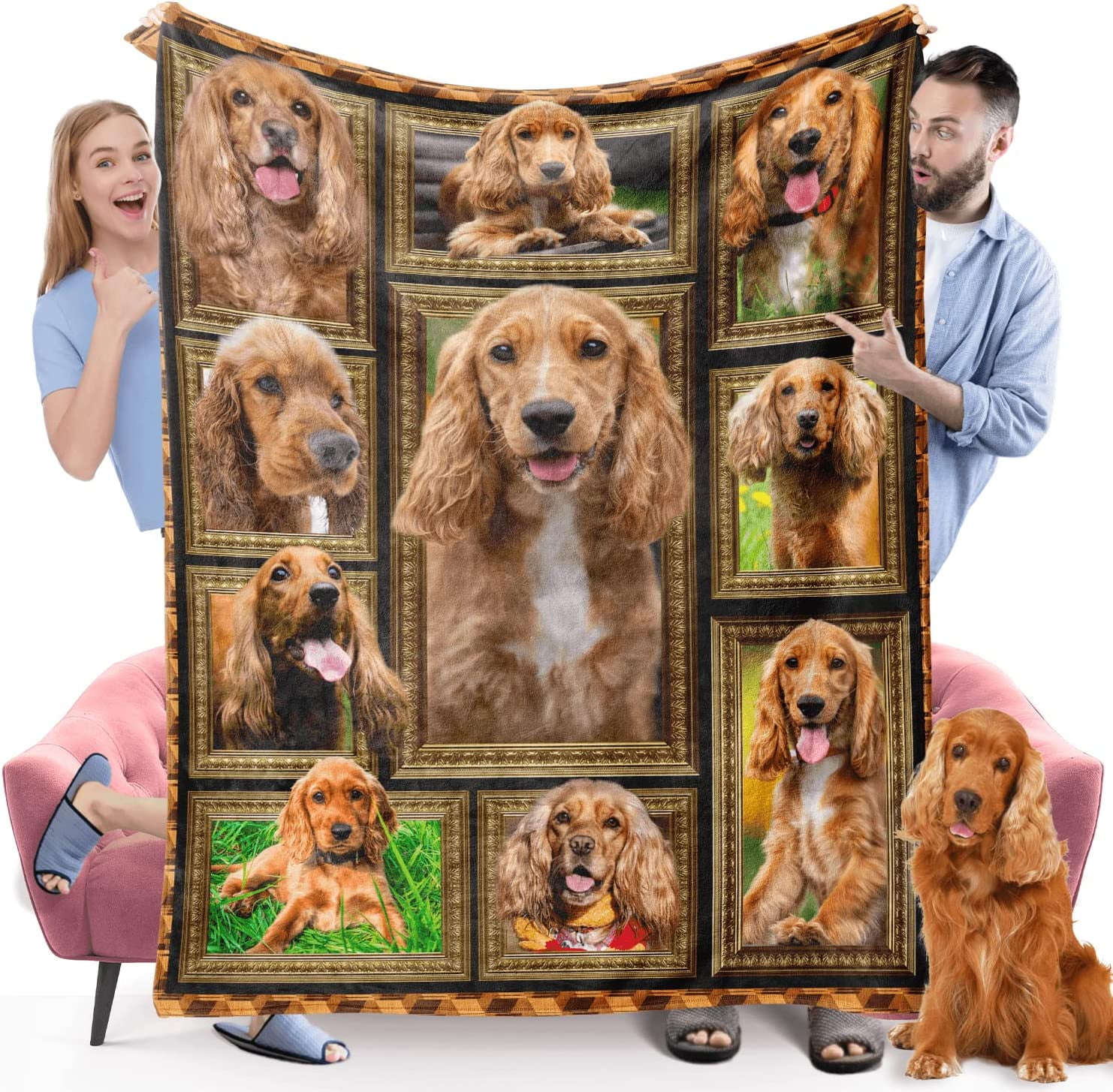 Cocker Spaniel Dog Blanket, Fleece Throw Blanket for Couch Bed, Soft Cozy Warm Flannel Blankets and Throws for Sofa Living Room, Gifts for Dog Lovers, 50" x 60"