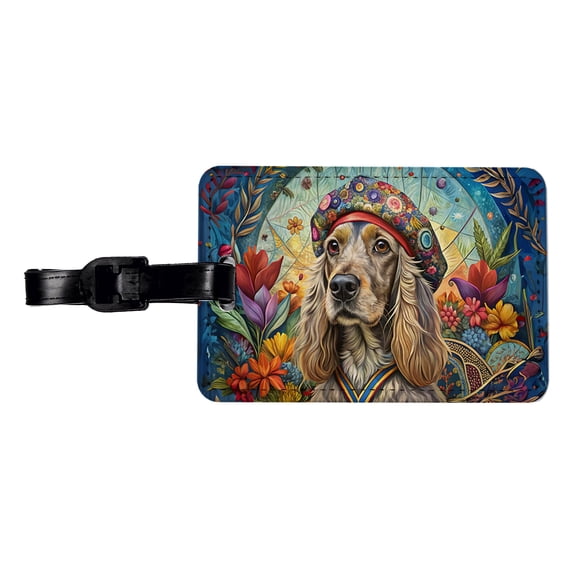 Cocker Spaniel Dog French Bohemian Art Faux Leather Travel Luggage Tag