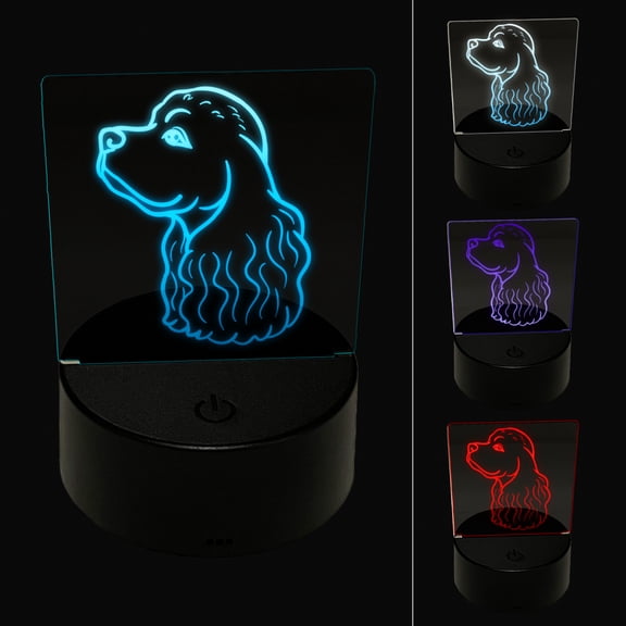 Cocker Spaniel Dog Head LED Night Light Sign 3D Illusion Desk Nightstand Lamp