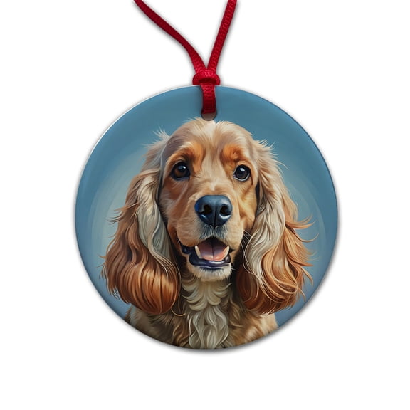 Cocker Spaniel Dog Illustration Christmas Tree Holiday Round Ceramic Ornament