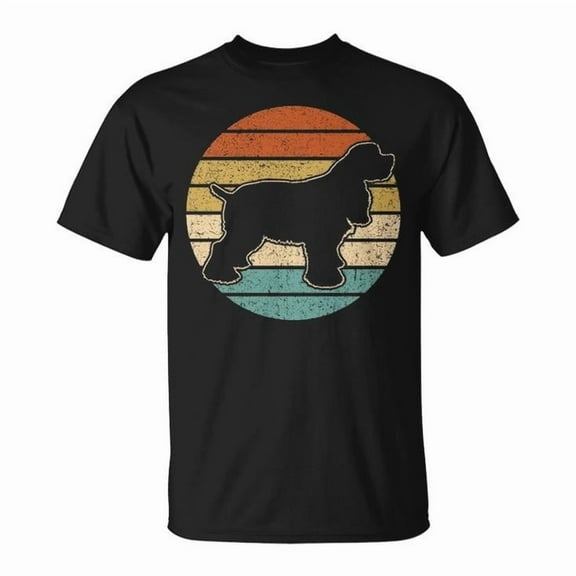 Cocker Spaniel Dog Retro Sunset Graphic Tee – Vintage Cotton Unisex Adult T-Shirt, Soft Casual Crewneck for Pet Lovers and Everyday Wear, Size L, Color Black