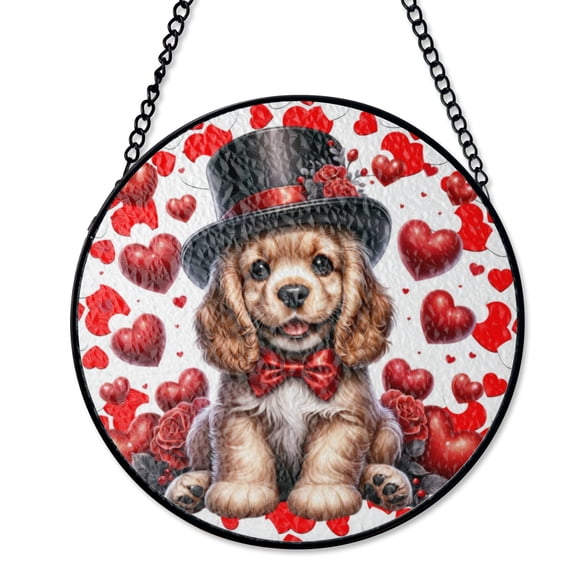 Cocker Spaniel Dog Valentine Suncatcher Stained Glass Style UV Printed Glass Dog Breed Gift Round