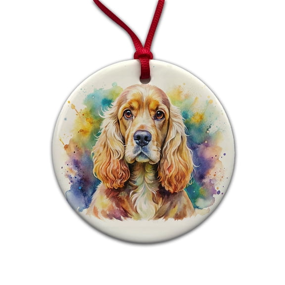 Cocker Spaniel Dog Watercolor Style Christmas Tree Holiday Round Ceramic Ornament