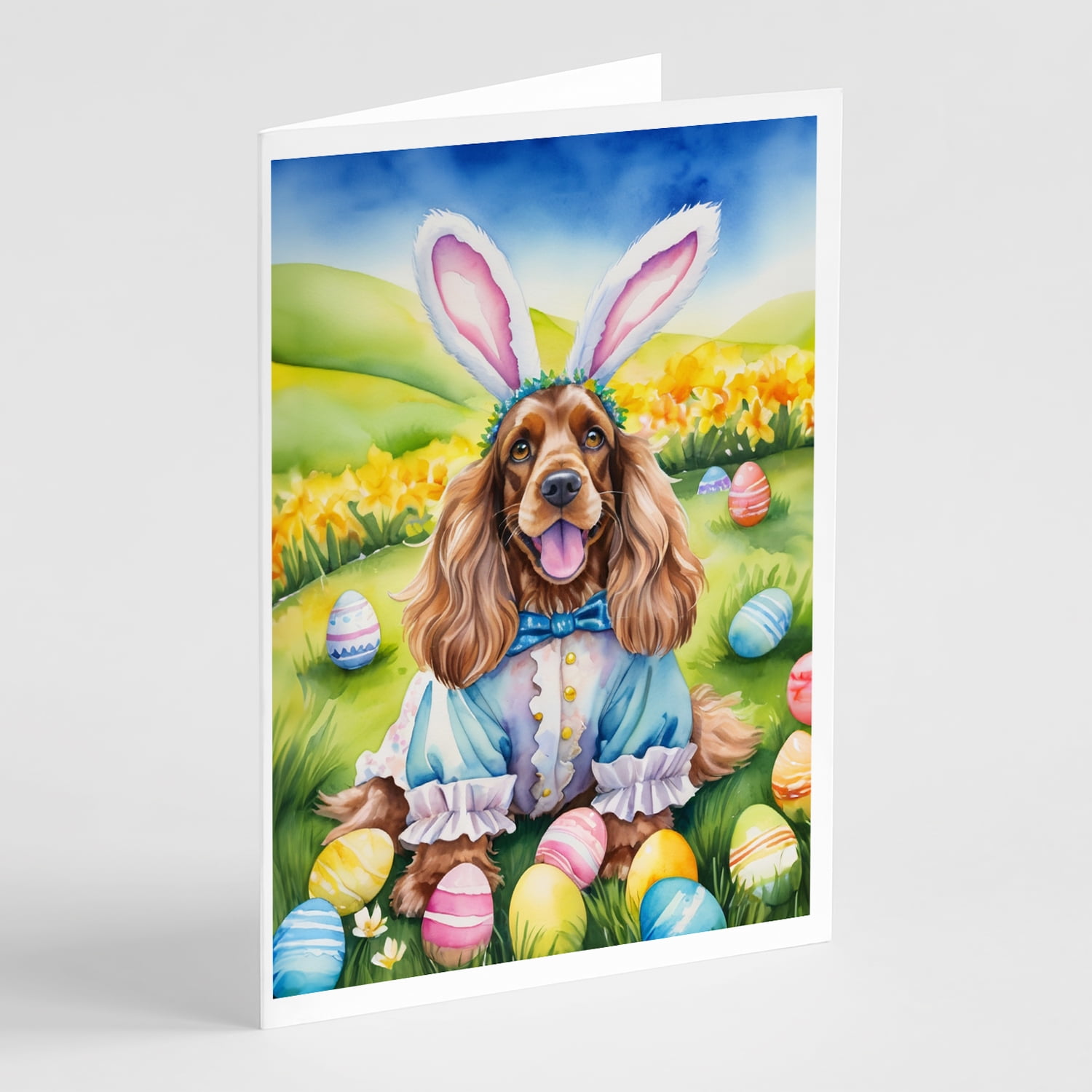 Cocker Spaniel Easter Egg Hunt Greeting Cards Pack of 8 7 in x 5 in