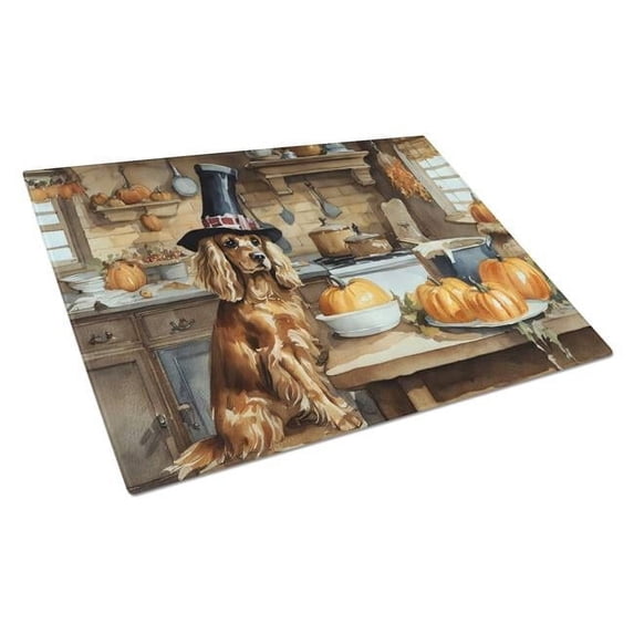 Cocker Spaniel Fall Kitchen Pumpkins Glass Cutting Board Large 12 in x 15 in