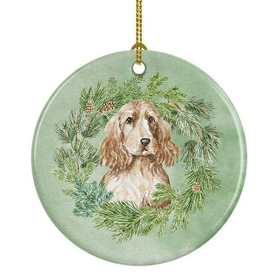 Cocker Spaniel Golden Christmas Wreath Ceramic Ornament 2.8 in x 2.8 in